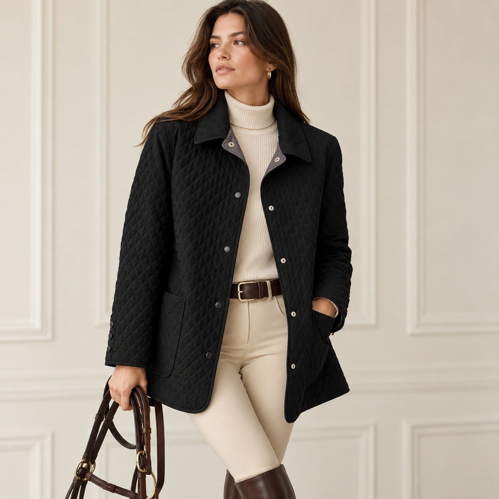 Hilary Radley Womens Quilted Barn Jacket Black Diamond Coat Equestrian Fall Work